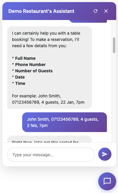 EmbedAI demo chat widget preview