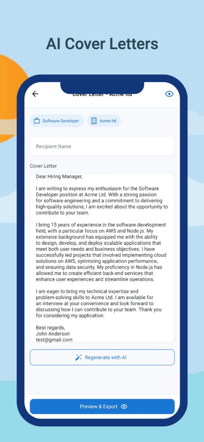 CraftMyCV AI-generated cover letter preview